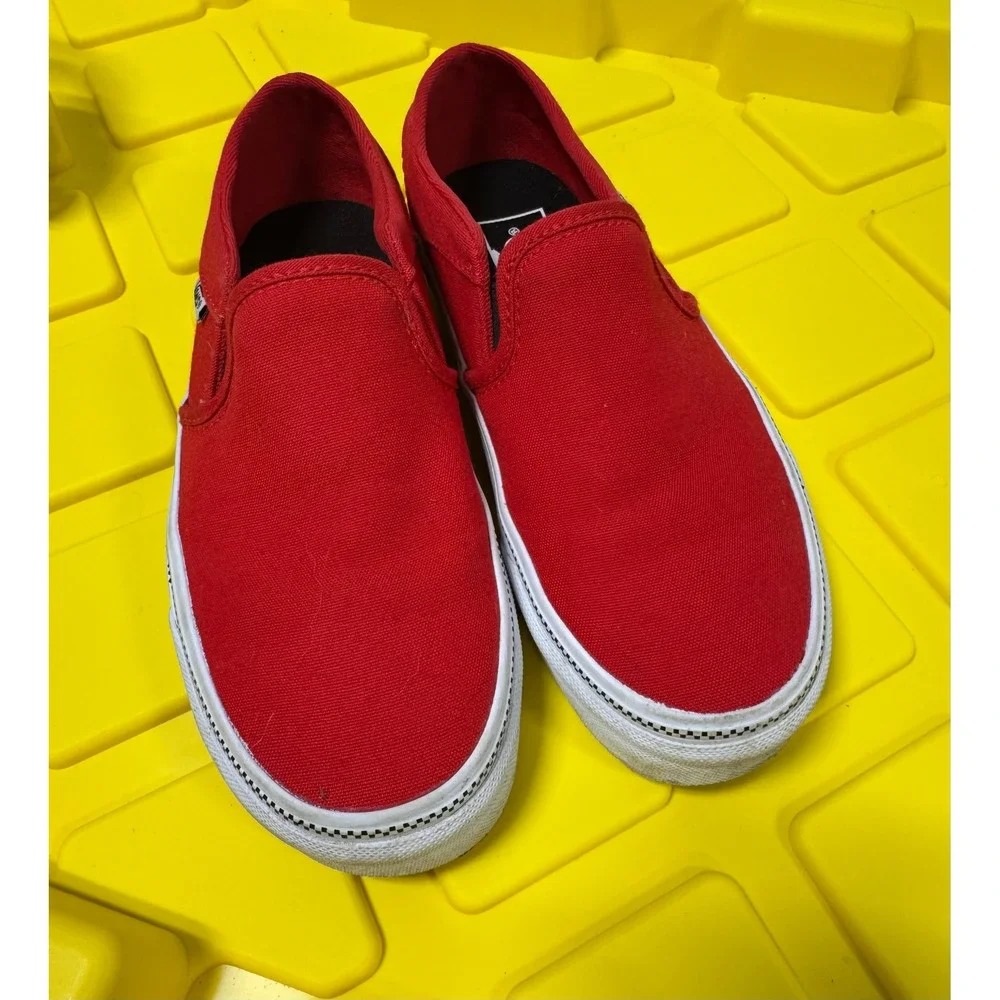 Vans Classic Slip-On Red Canvas Sneakers Women Size 5 Checkered Foxing Stripe